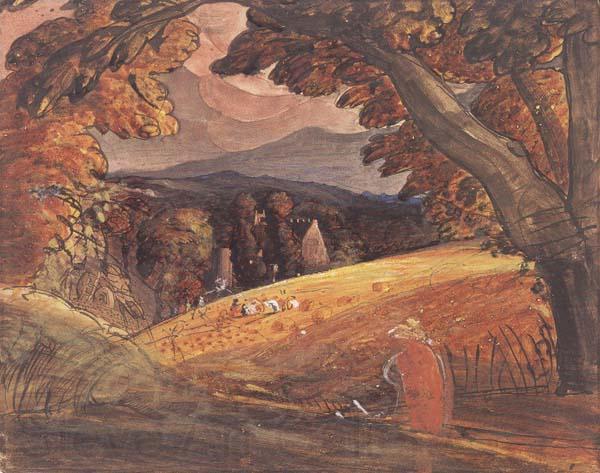 Samuel Palmer Harvesters by Firelight Norge oil painting art